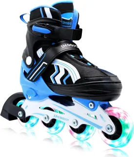 Inline Skates for Kids 4 Size Adjustable Light-Up Wheels Aluminum Frame Black Rose Red Blade Skate for Boys and Girls S, M, L Sizes, Ages 5-8, 6-12, for Beginners Indoors and Outdoors