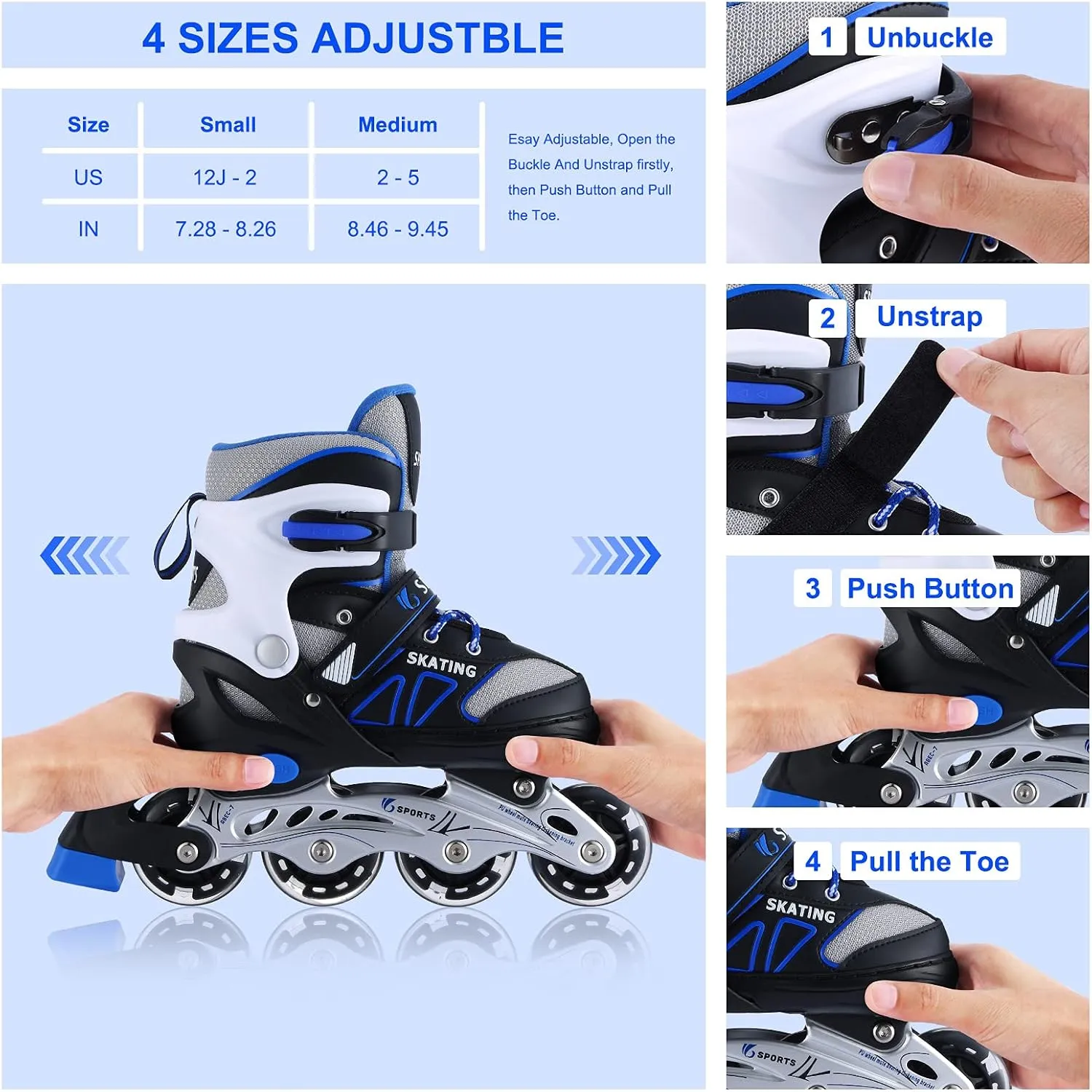Inline Skates for Kids Girls Boys Beginners, 4 Size Adjustable Size with Light Up Wheels for Children.