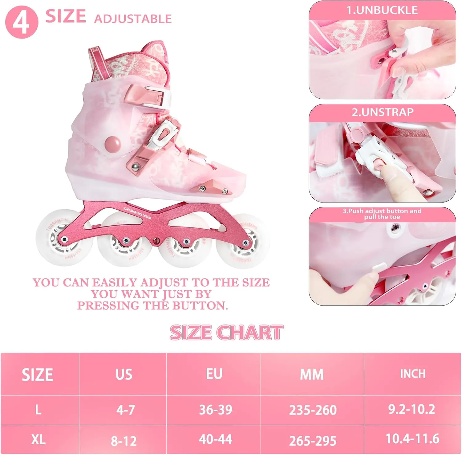 Inline Skates for Women Adult and Girls, Outdoor Indoor Roller Skates with Adjustable Sizing
