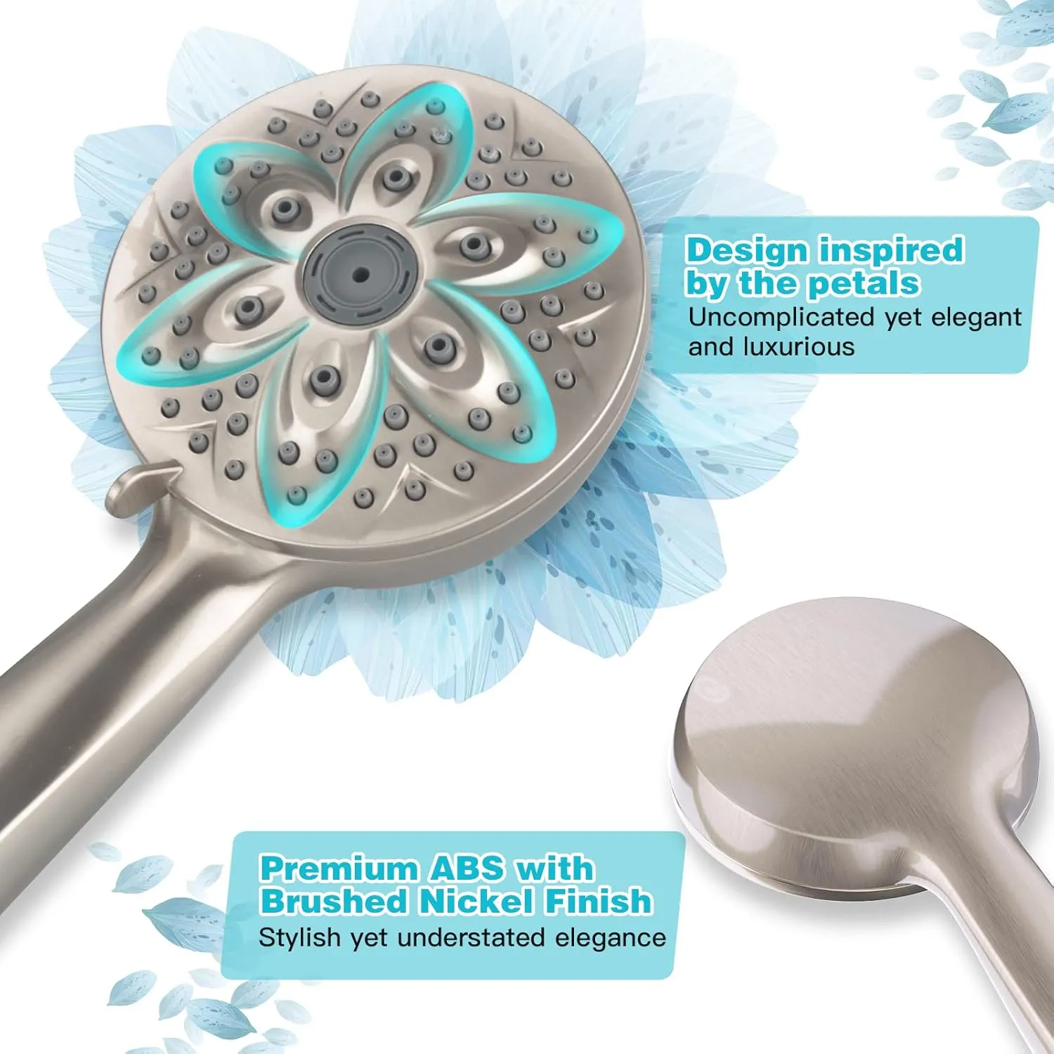 JDO Shower Head with Handheld, High Pressure Handheld Shower Head 6 Settings, Detachable Set with Stainless Steel Hose and Shower Bracket (Brushed Nickel)