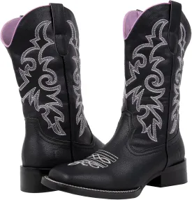 J's.o.l.e Western Wide Calf Cowboy Boots Women Wide Width Square Toe Cowgirl Boots Embroidered Riding Black Brown Boot