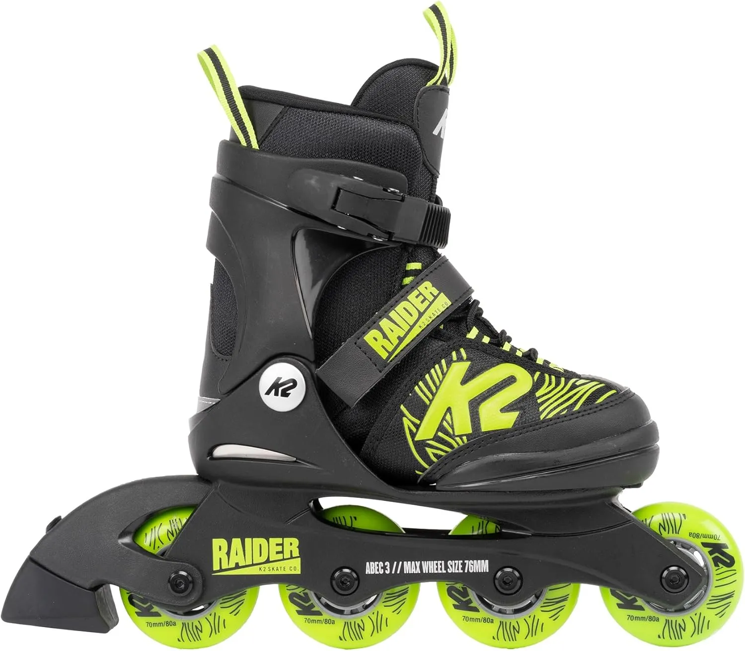 K2 Raider Black-Lime Boys Adjustable Inline Skates