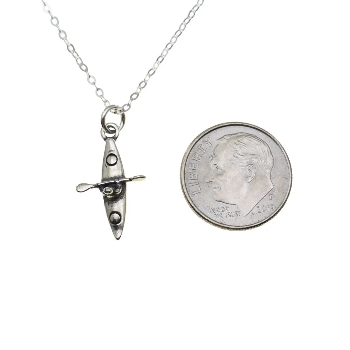 Kayak Necklace, .925 Sterling Silver, Water Sports Gift, Kayak Paddle Necklace, Kayaking Gifts for Women, Gifts for Kayakers, Silver Jewelry