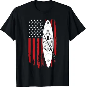 Kayak Paddle USA Flag American Kayaking 4th Of July Lovers T-Shirt