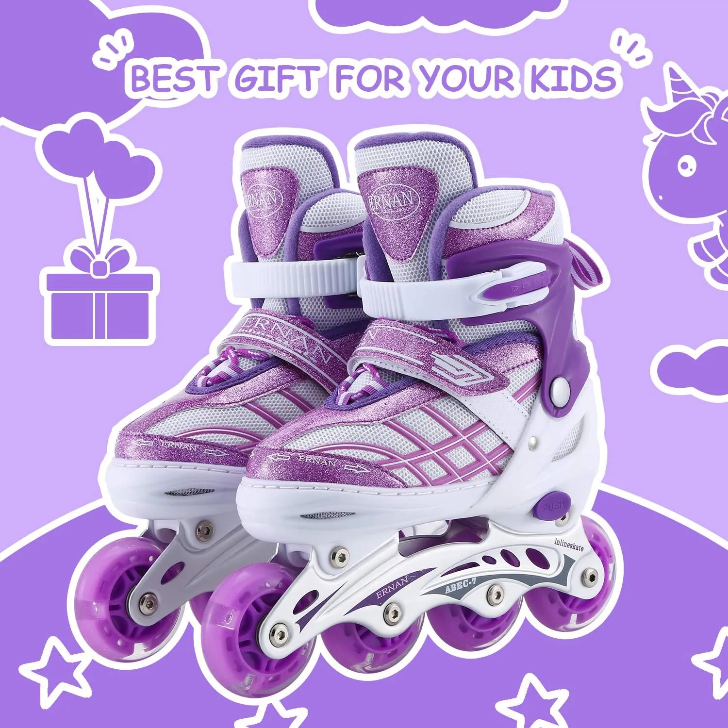 Kids Inline Skates for Girls Boys Beginners Adjustable, All 8 Wheels Illuminating