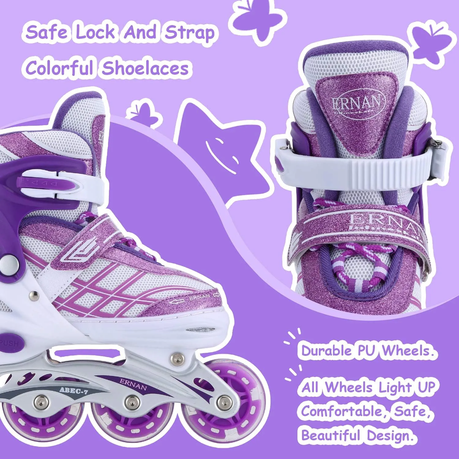 Kids Inline Skates for Girls Boys Beginners Adjustable, All 8 Wheels Illuminating