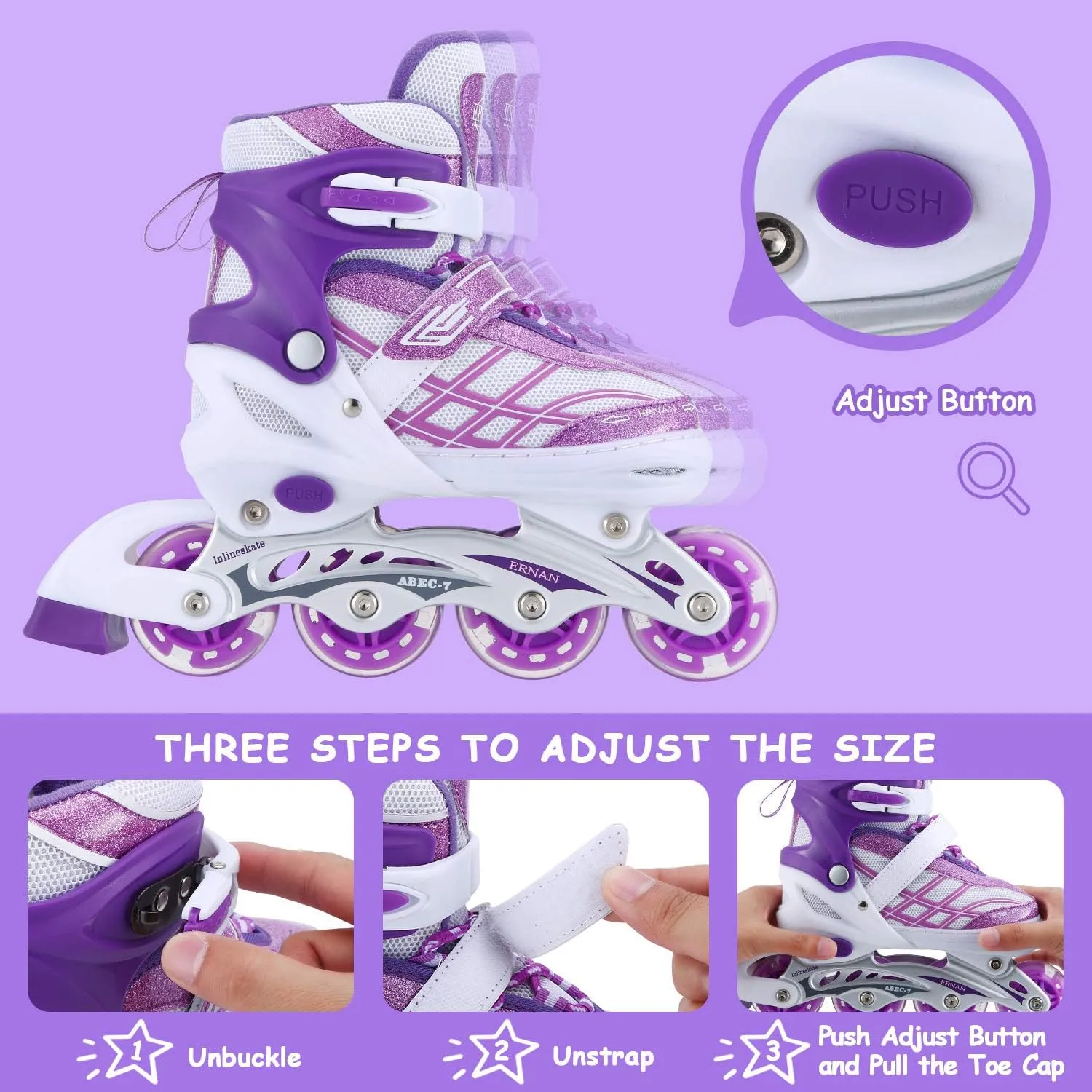 Kids Inline Skates for Girls Boys Beginners Adjustable, All 8 Wheels Illuminating