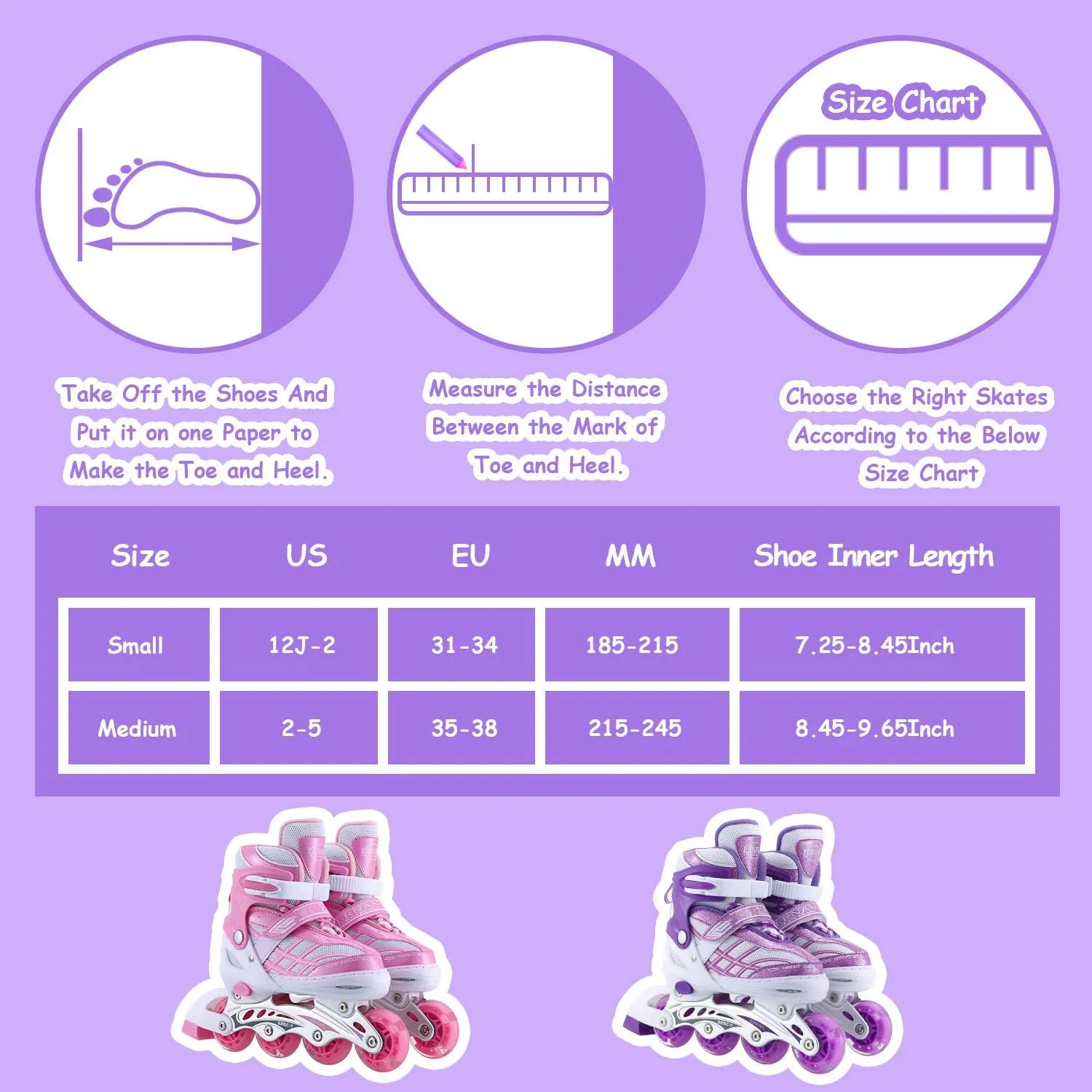 Kids Inline Skates for Girls Boys Beginners Adjustable, All 8 Wheels Illuminating