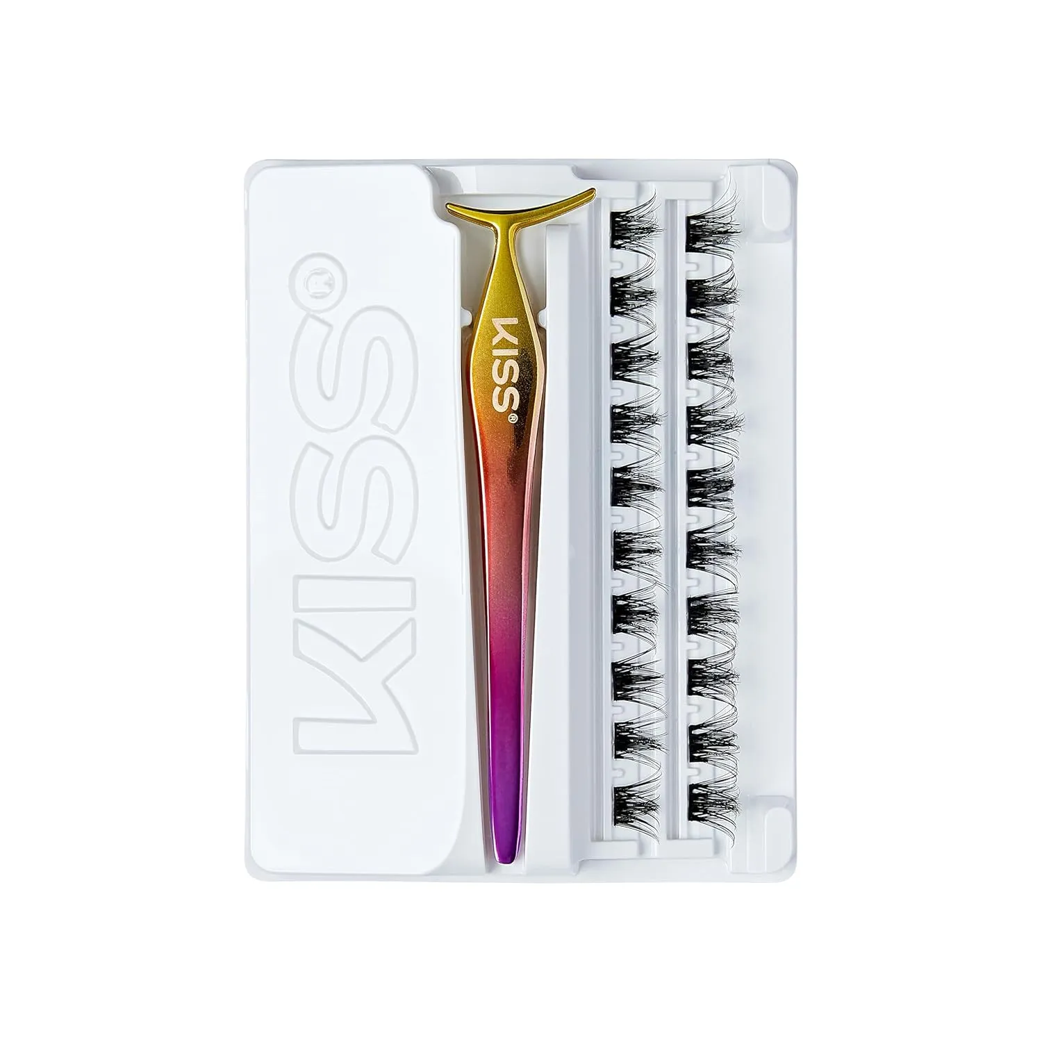 KISS imPRESS Falsies Press On Self Adhesive Eyelashes, 12mm-14mm Glam Volume Press On Lashes, Black, No Glue Needed, Invisible Band, 20 Lash Clusters & Non-Stick Applicator - Spiky