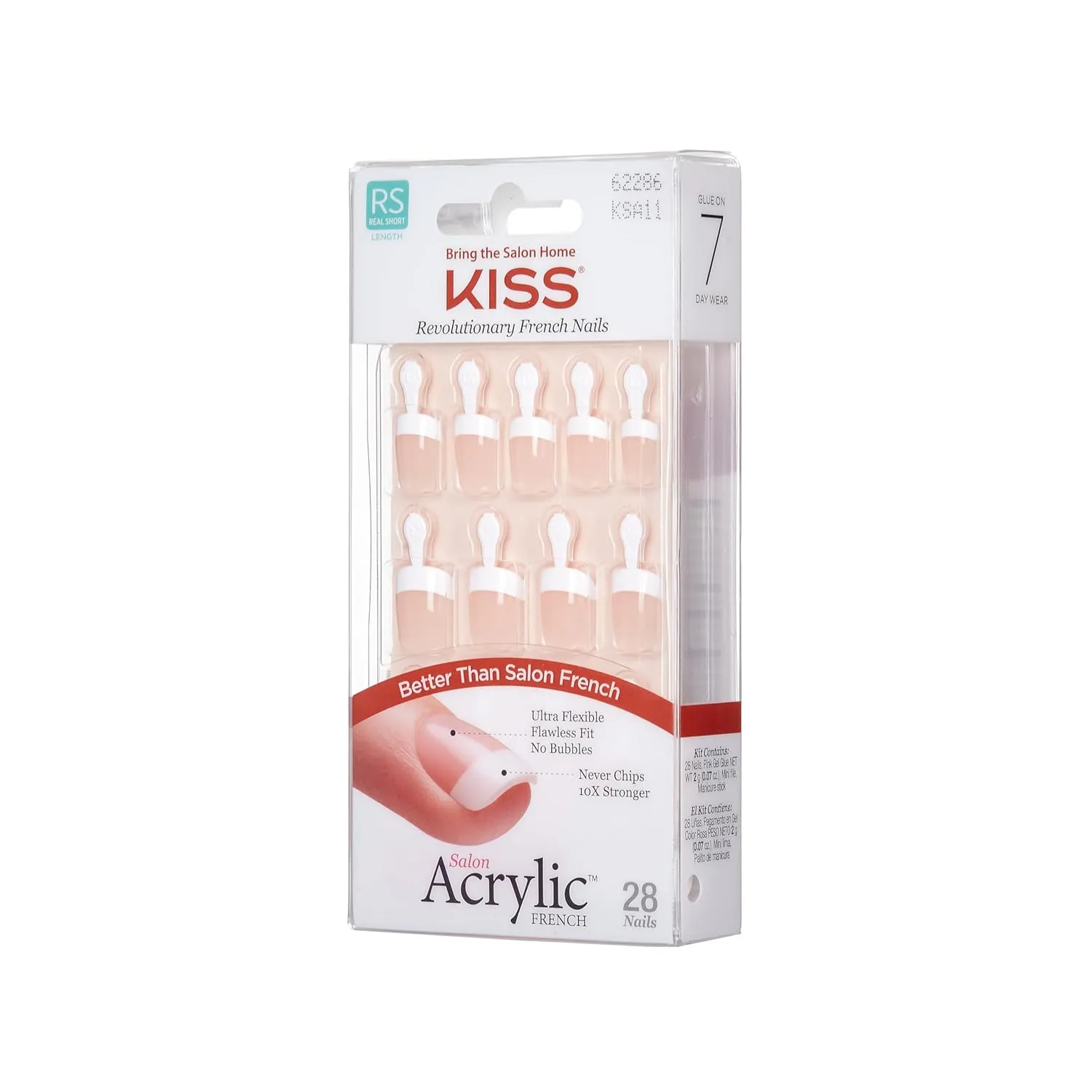 KISS Salon Acrylic, Press-On Nails, Nail glue included, 'Power Play', Pink, Real Short Size, Squoval Shape, Includes 28 Nails, 2g glue, 1 Manicure Stick, 1 Mini File