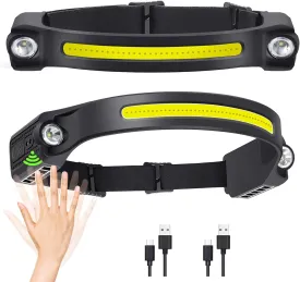 LED Headlamp Rechargeable, 2 XPE LED & COB LED Headlamp, 260 Wide Beam Headlight Waterproof Flashlight, Motion Sensor, Adjustable Headband, for Outdoor Running Camping Hiking