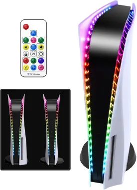 LED Light Strip for PS5/PS5 Pro/PS5 Slim, RGB LED Strip 7 Colors 358 Effects, Flexible Light Strip Sticker with IR Remote for PS5/PS5 Pro/PS5 Slim, LED Decoration Accessories for PlayStation 5