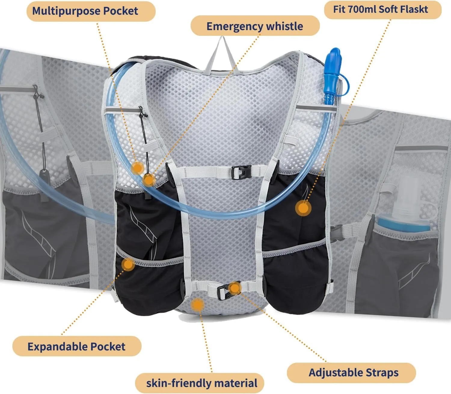 Lightweight Running Vest for Women and Men Hydration Backpack Pack with 1.5L Water Bladder Bag for Hiking Trail Running Gear Cycling Marathon