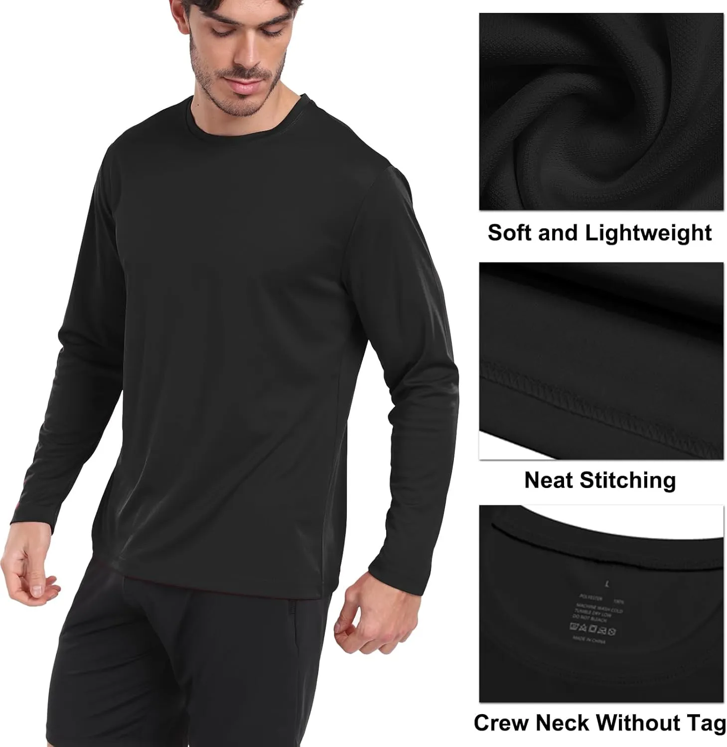 Long Sleeve Shirts for Men Moisture Wicking Mens Tee Shirts Workout Sun Protection T Shirt for Running