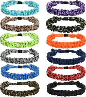 Lorfancy 12 Pcs Paracord Bracelets for Men Boys Kids Survival Bracelet Teen Adjustable Friendship Braided Bracelets Outdoor Camping Climbing Gift