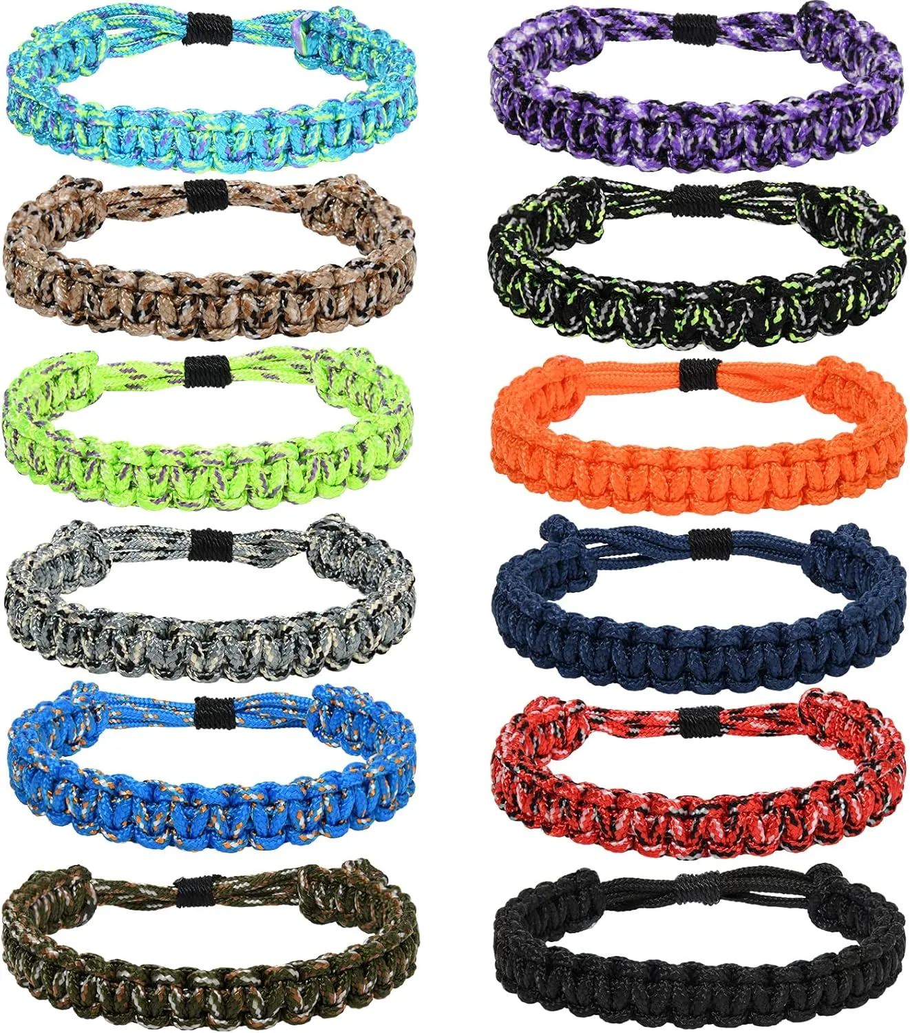 Lorfancy 12 Pcs Paracord Bracelets for Men Boys Kids Survival Bracelet Teen Adjustable Friendship Braided Bracelets Outdoor Camping Climbing Gift