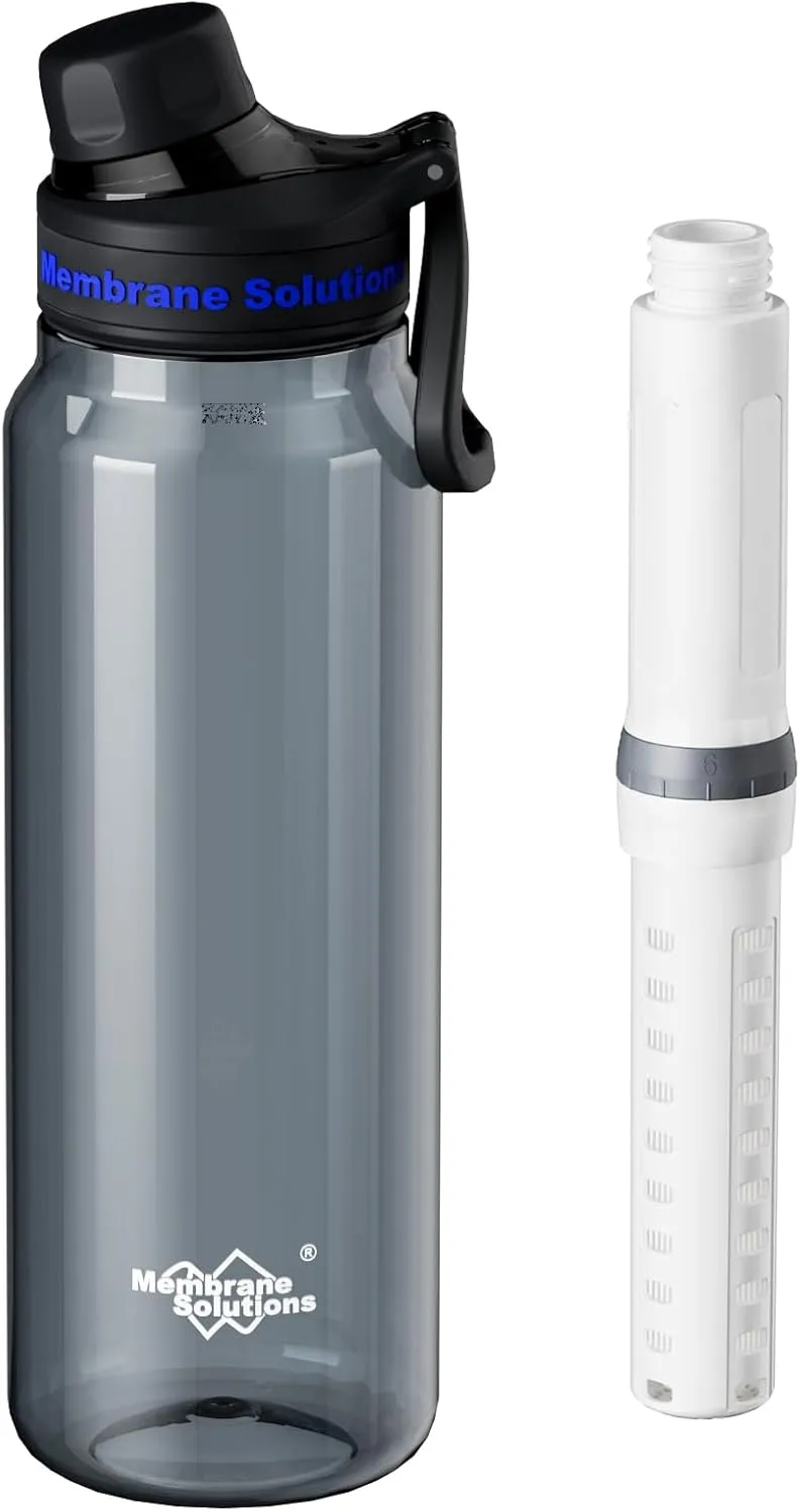Membrane Solutions C3 Filtered Water Bottle, 36oz BPA-Free Bottle with Replaceable ACF UF Filter Cartridge, Portable Water Filter, Travel, Hiking & Camping for Clean Drinking Water Anywhere