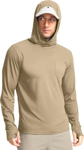 Men's Sun Protection Shirts UPF 50  Long Sleeve Hoodie with 2 Pockets UV SPF Fishing Hiking Rash Guard Shirts
