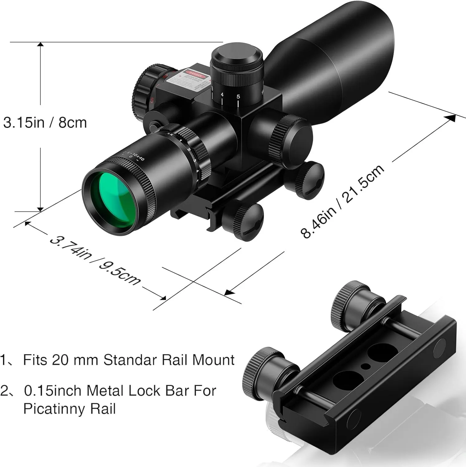 MidTen 2.5-10x40 Red Green Illuminated Mil-dot Scope with Red/Green Laser Combo - Green Lens Color & Mounts