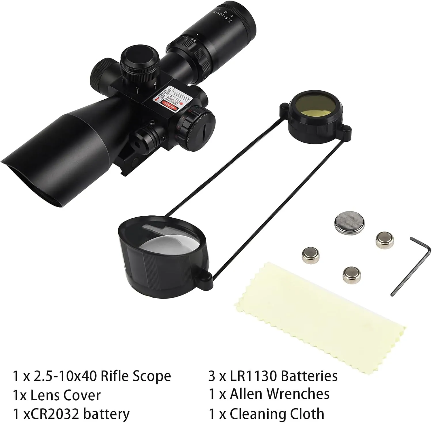 MidTen 2.5-10x40 Red Green Illuminated Mil-dot Scope with Red/Green Laser Combo - Green Lens Color & Mounts