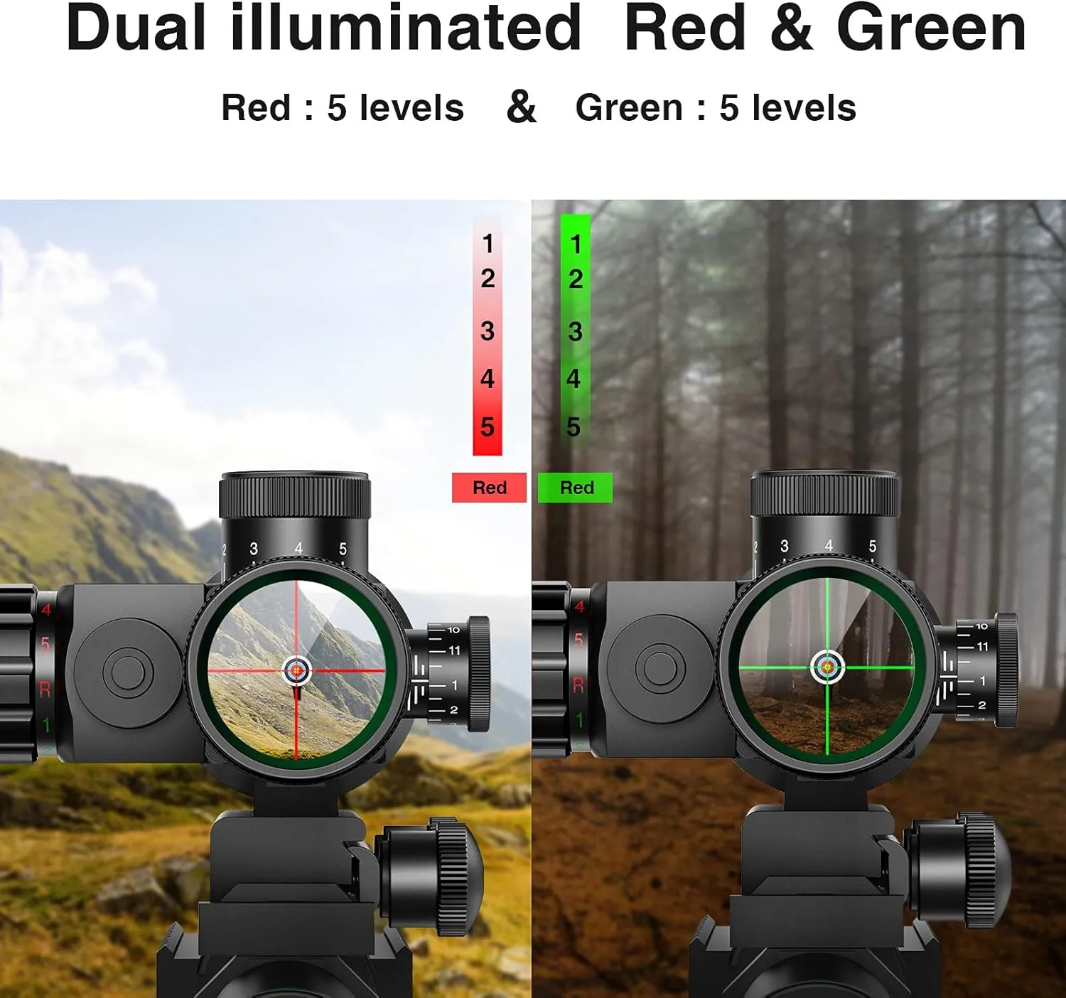 MidTen 2.5-10x40 Red Green Illuminated Mil-dot Scope with Red/Green Laser Combo - Green Lens Color & Mounts
