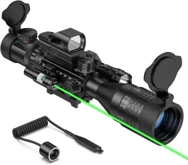 MidTen 4-16X50 AO Rifle Scope Combo, Rangefinder Optics with Dual Illuminated & 4 Holographic Reticle Red Dot Sight & Green Laser Sight & Pressure Remote Switch & Flashlight & Mount