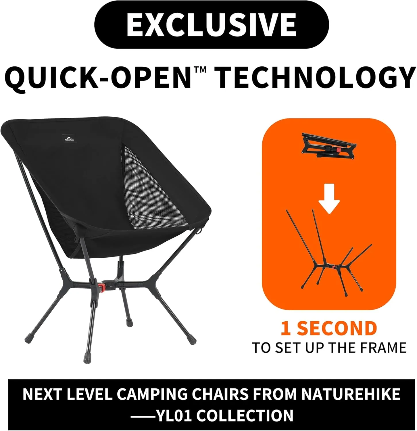 Naturehike Snap Camping Chair, Portable Backpacking Chair with Storage Bag, Lightweight & Compact Folding Camp Chair