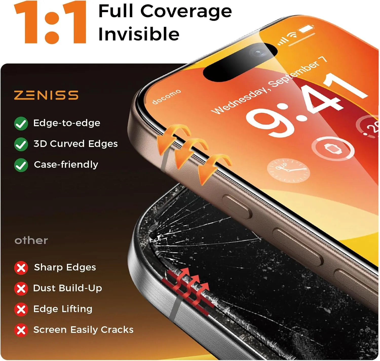 NeverBreak 9H  Hardness for iPhone 16 Pro Screen Protector 12FT Military Grade Protection (Scratch, Shatter, Drop Resistance) 16Pro Tempered Glass Full Edge Coverage Case Friendly 6.3" 2 Pack
