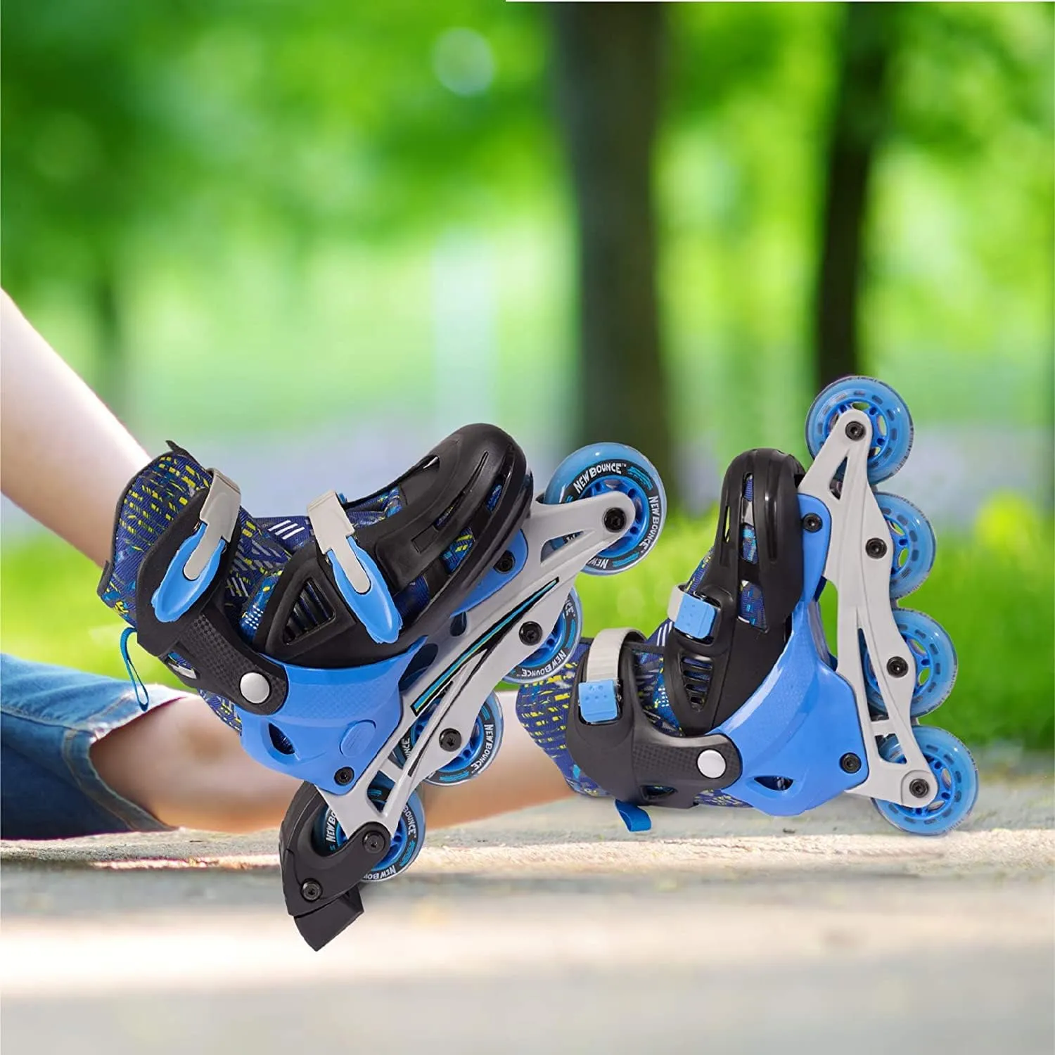 New-Bounce Adjustable Inline Skates for Girls and Boys - for Kids, Teens, and Young Adults Outdoor Roller Skates for Boys Ages 8-12 for Beginners & Advanced | Blue
