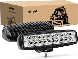Nilight 2PCS Led Pods 6 Inch 60W Spot Light Bar 3000LM Driving Fog Off Road Lights 12V/24V for Trucks Jeep UTV ATV Marine Boat Golf Cart Trailer