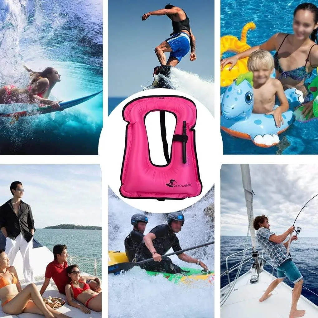 OMOUBOI Inflatable Snorkel Vest Kayak Swim Vest for Adults Snorkel Vests Inflatable Buoyancy Jacket Portable Diving Jackets Swimming Vests for Snorkeling Water Sports Beginner Adults-Only (96-220 lbs)