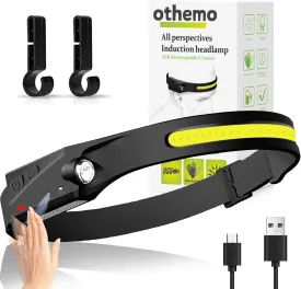 Othemo230 LED Headlamp, 230 Wide Beam Head Lamp, Motion Sensor LED Headlamp Rechargeable, 5Mode Headlamps for Adults, Bright Head Lights for Forehead, Hard Hat Headlight, Camping Essentials Gear 1Pcs