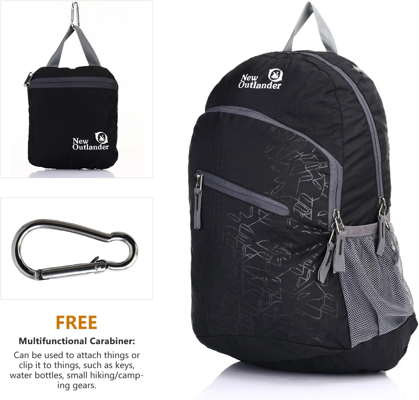 Outlander Packable Handy Lightweight Travel Hiking Backpack Daypack, Black