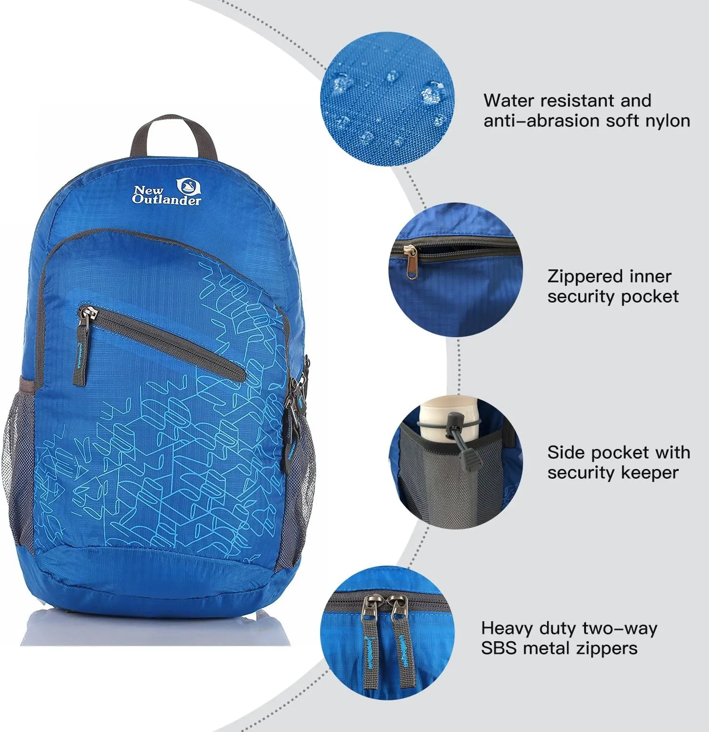 Outlander Packable Handy Lightweight Travel Hiking Backpack Daypack-Dark Blue