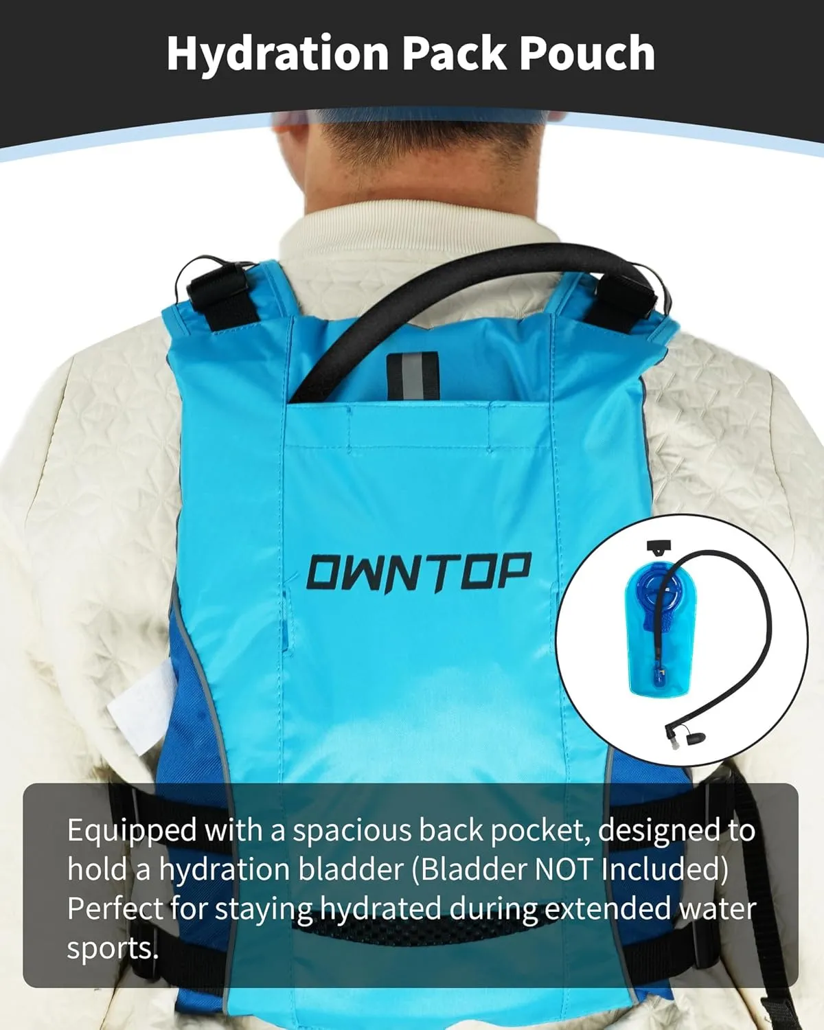 Owntop Swim Jacket Adult Youth | Hydration Pack | Dual Mesh Pockets | Attached Whistle | Ultra-Thin for Freer Movement | Kayak, Boating, Fishing, All Watersports