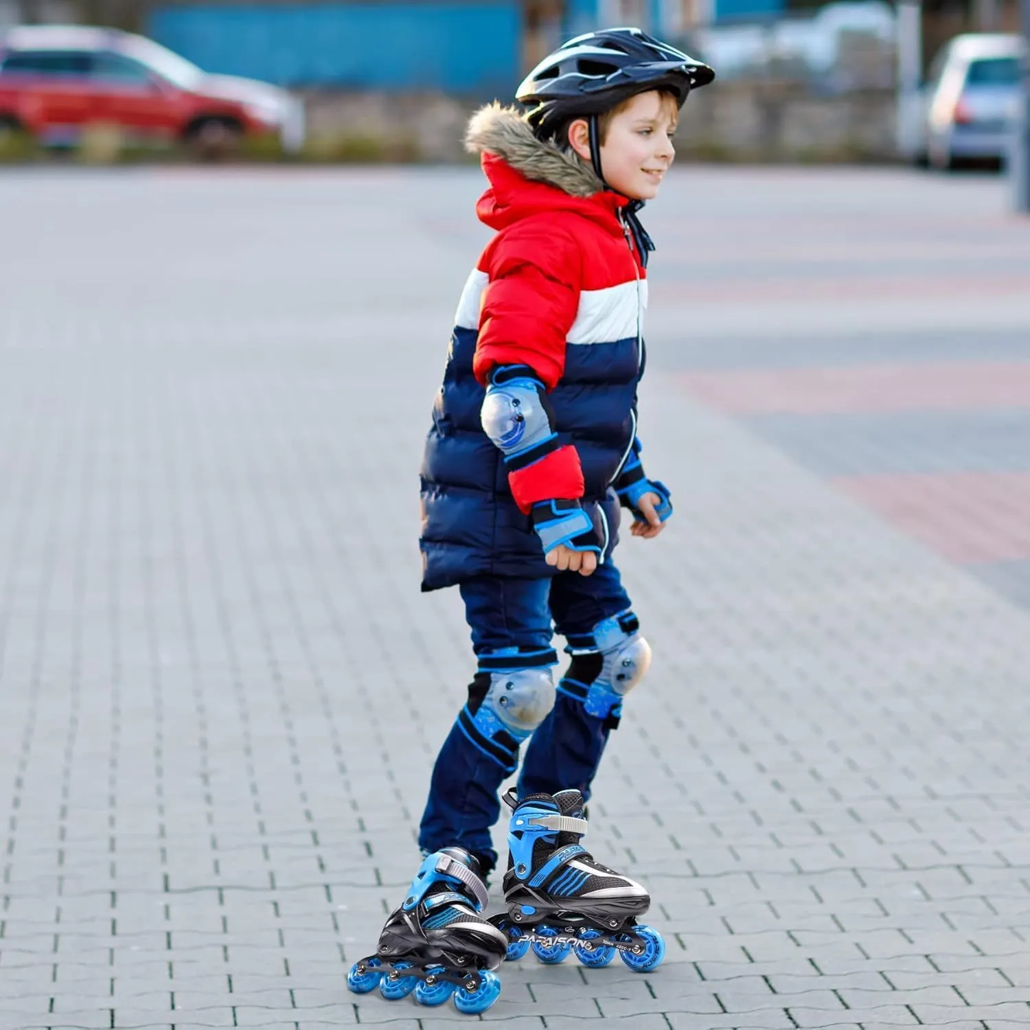 PAPAISON Adjustable Inline Skates Boys Ages 4-12, Roller Skates for Girls Kids with Full Light Up Wheels, Outdoor Skates Illuminating Skates for Children Teens Women
