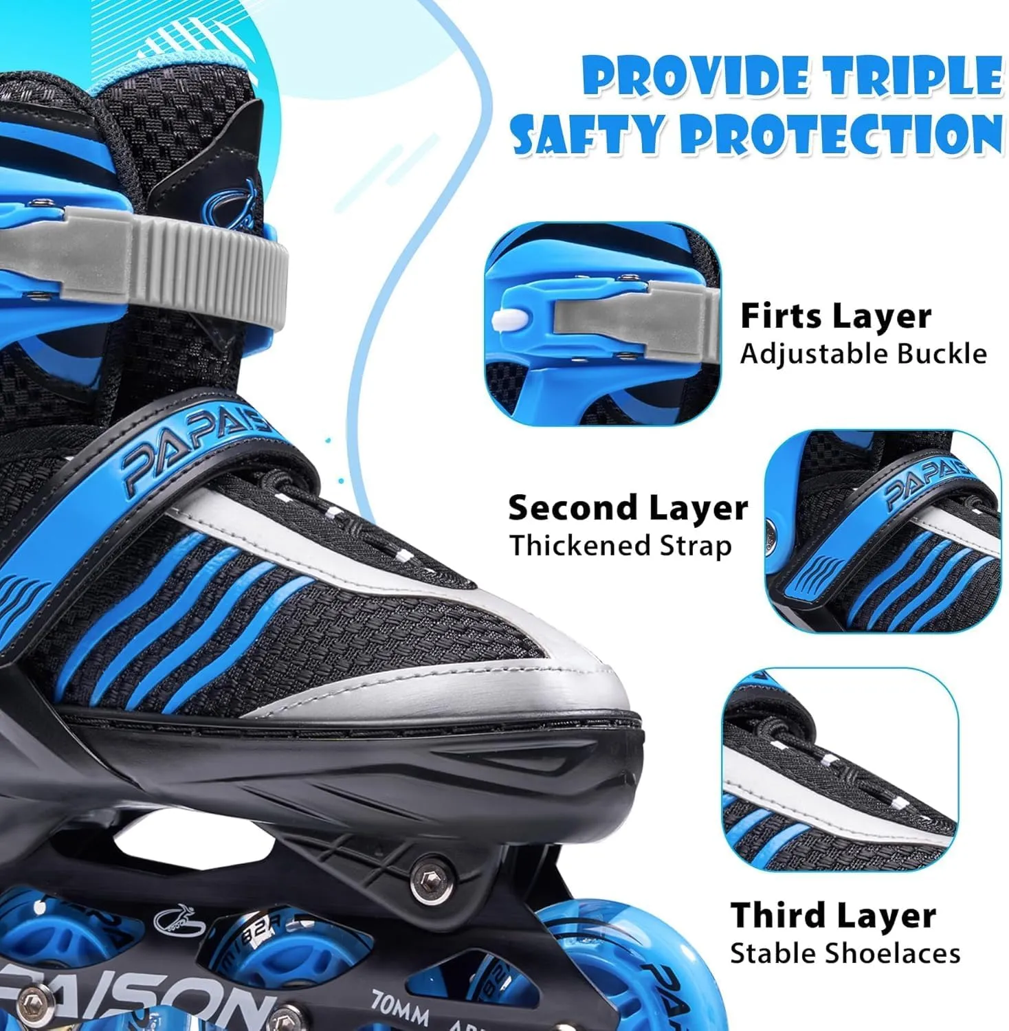 PAPAISON Adjustable Inline Skates Boys Ages 4-12, Roller Skates for Girls Kids with Full Light Up Wheels, Outdoor Skates Illuminating Skates for Children Teens Women