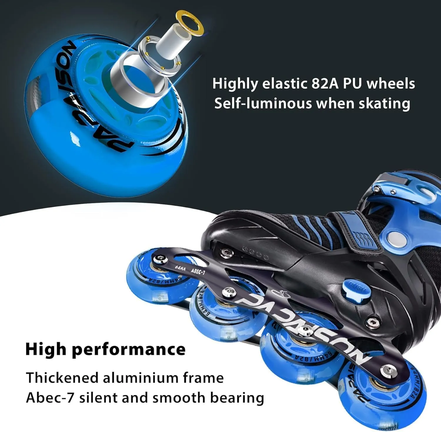 PAPAISON Adjustable Inline Skates Boys Ages 4-12, Roller Skates for Girls Kids with Full Light Up Wheels, Outdoor Skates Illuminating Skates for Children Teens Women