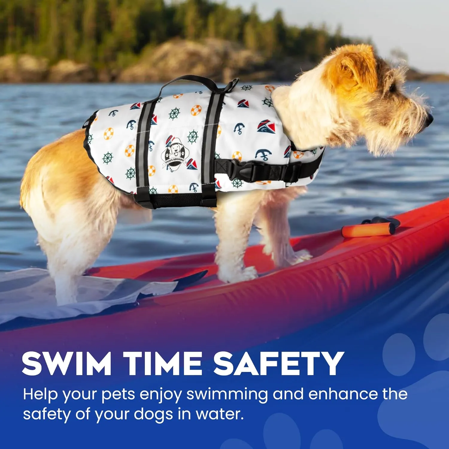 Paws Aboard Dog Life Jacket - Keep Your Canine Safe with a Neoprene Life Vest for Swimming and Boating - Available in Different Sizes, Color and Design to Choose - Nautical Dog, Medium