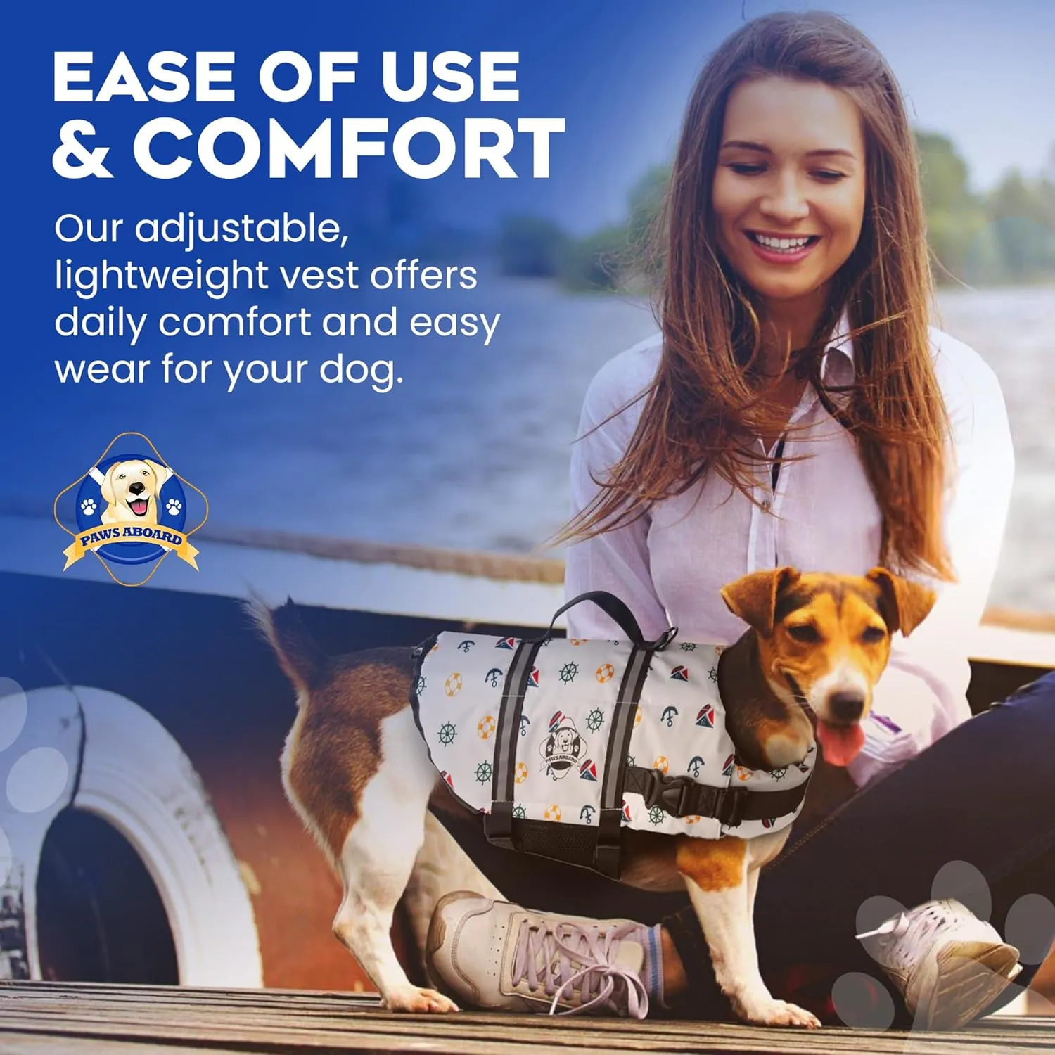 Paws Aboard Dog Life Jacket - Keep Your Canine Safe with a Neoprene Life Vest for Swimming and Boating - Available in Different Sizes, Color and Design to Choose - Nautical Dog, Medium