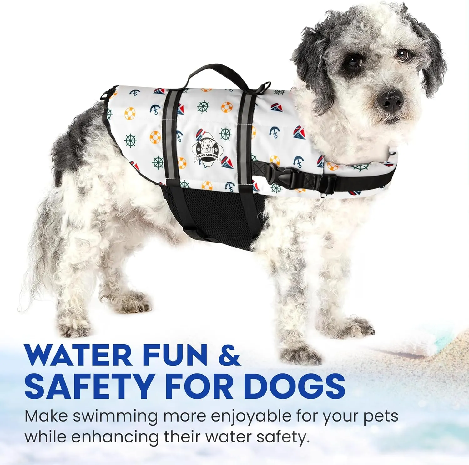 Paws Aboard Dog Life Jacket - Keep Your Canine Safe with a Neoprene Life Vest for Swimming and Boating - Available in Different Sizes, Color and Design to Choose - Nautical Dog, Medium