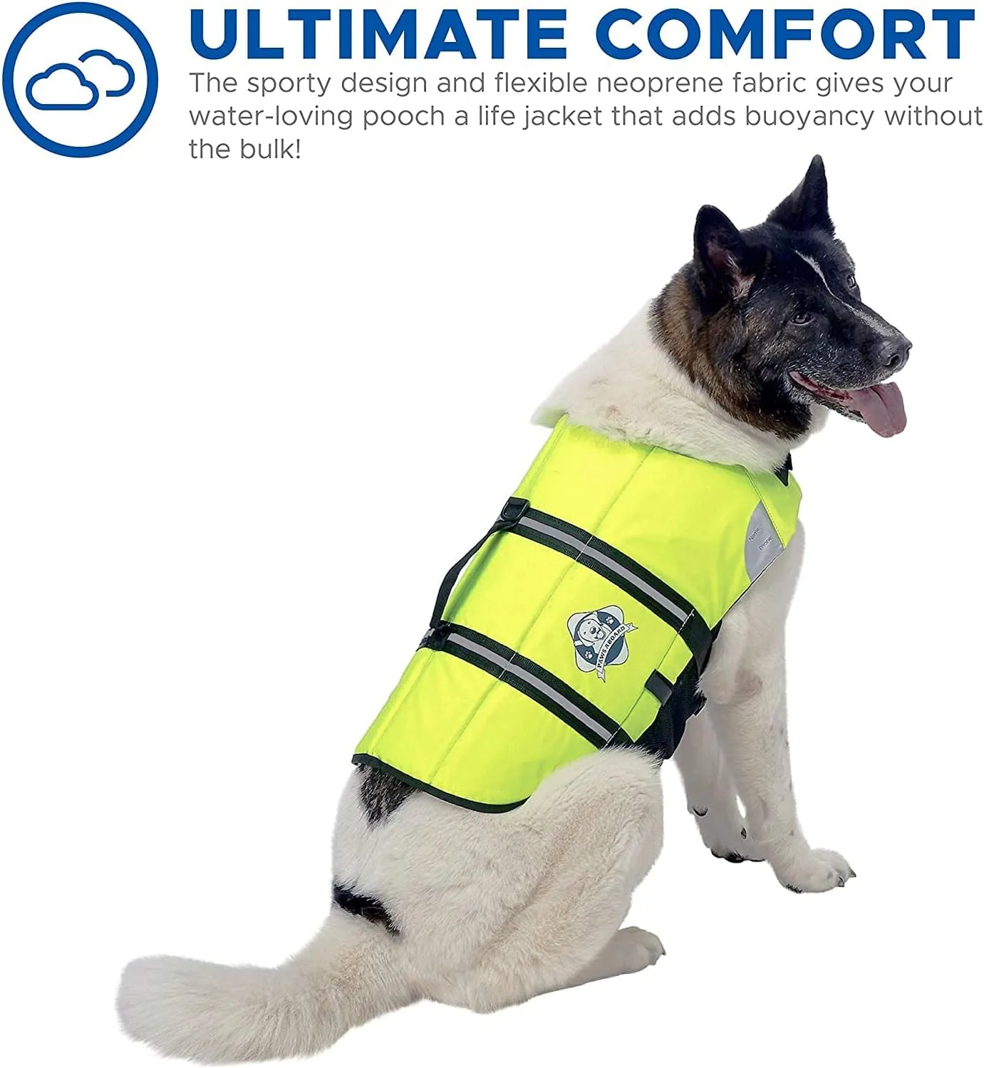 Paws Aboard Dog Life Jacket - Keep Your Canine Safe with a Neoprene Life Vest for Swimming and Boating - Available in Different Sizes, Color and Design to Choose - Neon Yellow, Medium