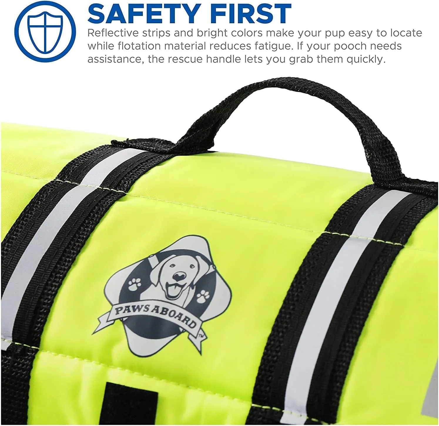 Paws Aboard Dog Life Jacket - Keep Your Canine Safe with a Neoprene Life Vest for Swimming and Boating - Available in Different Sizes, Color and Design to Choose - Neon Yellow, Medium