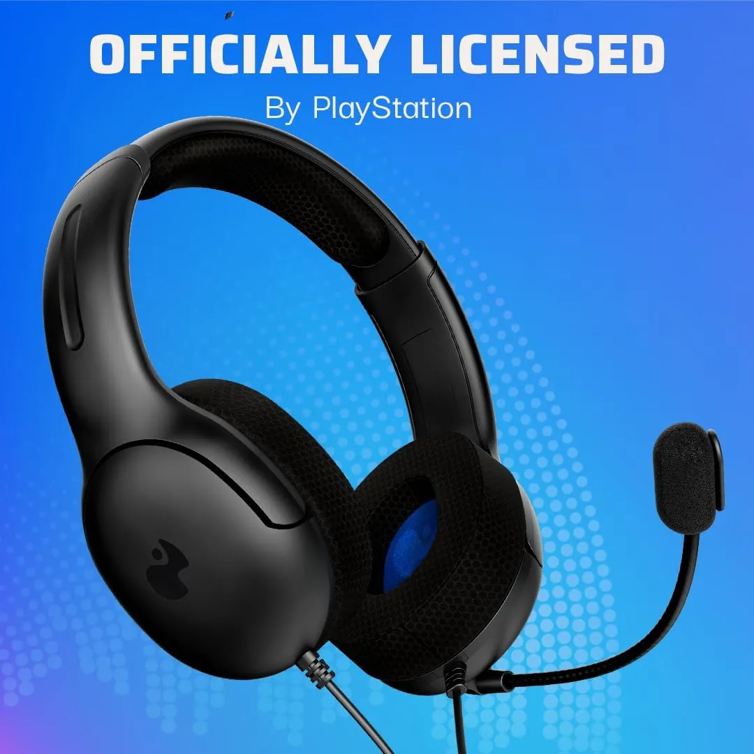 PDP AIRLITE Wired Stereo Gaming Headset, Officially Licensed by Sony PlayStation 5, PS5/PS4/PS3/PC, Lightweight Durable Headphones, 3.5mm audio jack, Noise-canceling Flip-to-Mute Mic, Black