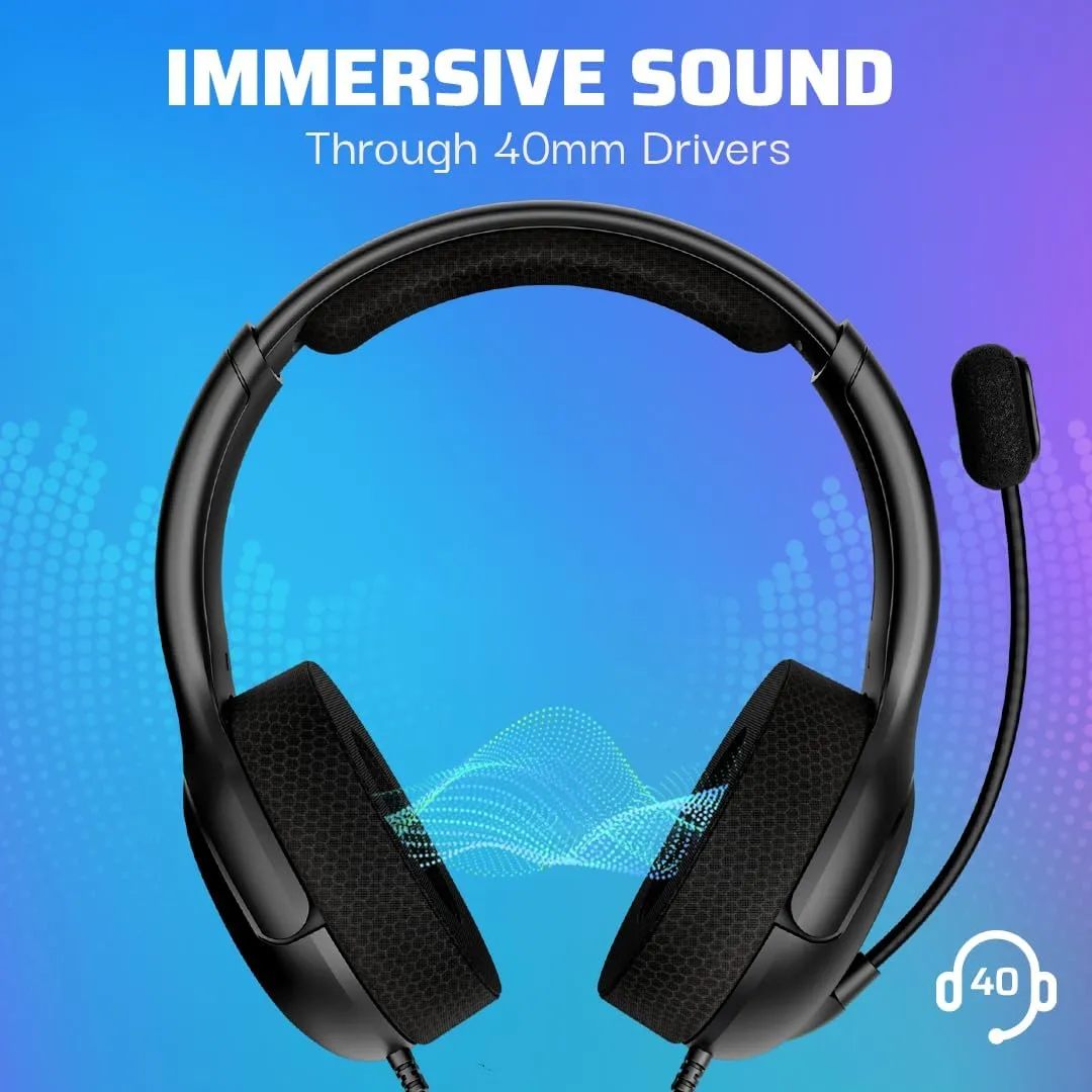PDP AIRLITE Wired Stereo Gaming Headset, Officially Licensed by Sony PlayStation 5, PS5/PS4/PS3/PC, Lightweight Durable Headphones, 3.5mm audio jack, Noise-canceling Flip-to-Mute Mic, Black