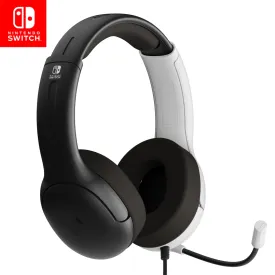PDP Gaming AIRLITE Stereo Headset with Mic for Nintendo Switch/Switch Lite/OLED - Wired Power Noise Cancelling Microphone, Lightweight, Soft Comfort On Ear Headphones (Black & White)