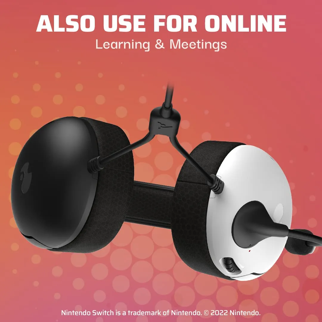 PDP Gaming AIRLITE Stereo Headset with Mic for Nintendo Switch/Switch Lite/OLED - Wired Power Noise Cancelling Microphone, Lightweight, Soft Comfort On Ear Headphones (Black & White)