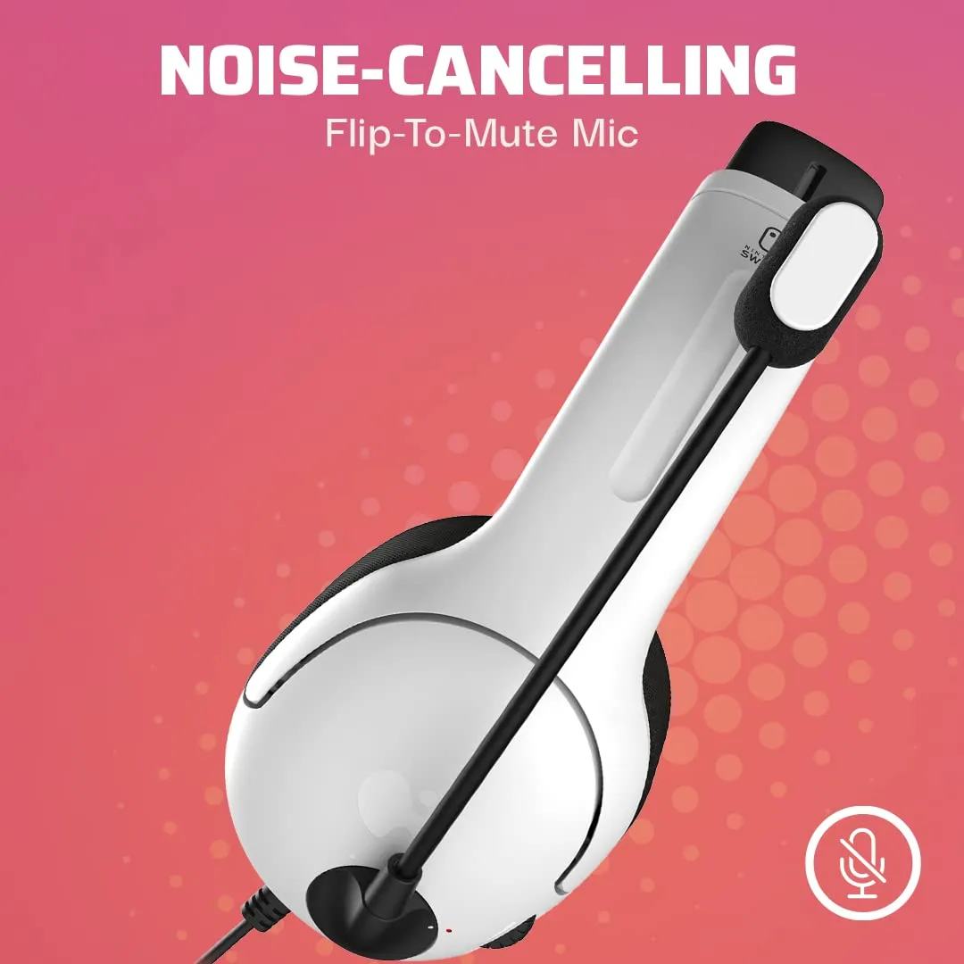 PDP Gaming AIRLITE Stereo Headset with Mic for Nintendo Switch/Switch Lite/OLED - Wired Power Noise Cancelling Microphone, Lightweight, Soft Comfort On Ear Headphones (Black & White)