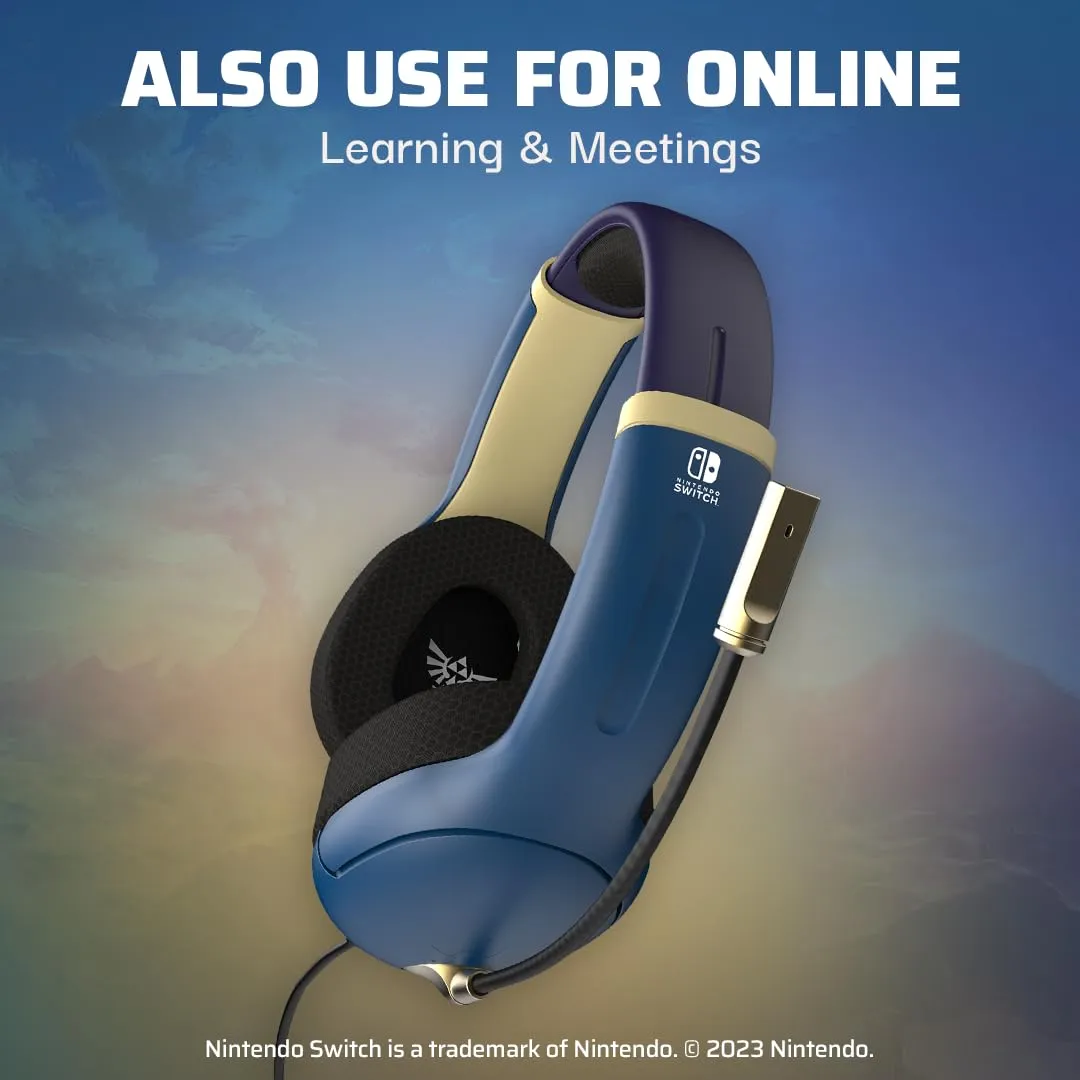 PDP Gaming AIRLITE Wired Stereo Headset with Noise-Cancelling Mic for Nintendo Switch/Switch Lite/Switch OLED (Legend of Zelda Hyrule Blue)