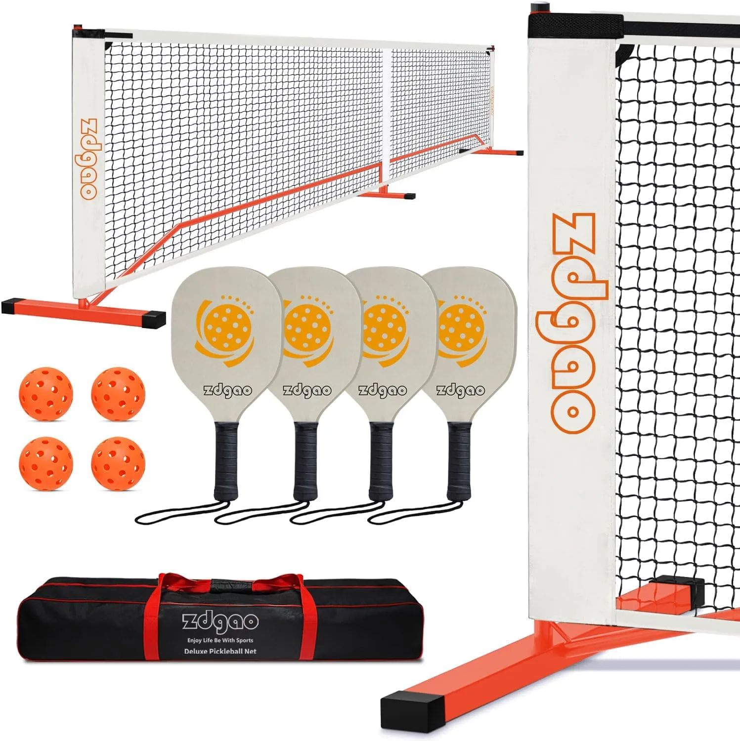 Pickleball Net Set for Driveway, 22FT Regulation Size Pickleball Net with Paddles Set of 4, Outdoor Pickleballs and Carry Bag for Driveway, Weather Resistance Strong Steel Frame